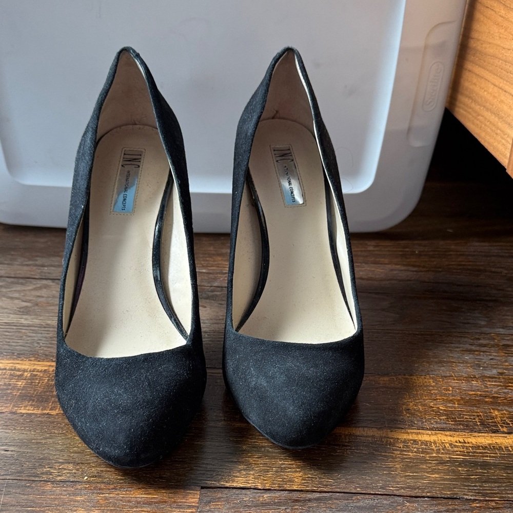 INC International Concepts Black Suede Pointed-Toe Pumps
